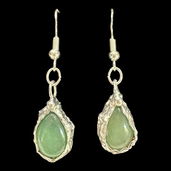 Green Aventurine Teardrop Earrings With Artisan Silver Blend Bezels & 925 Hooks - Picture 10 of 16